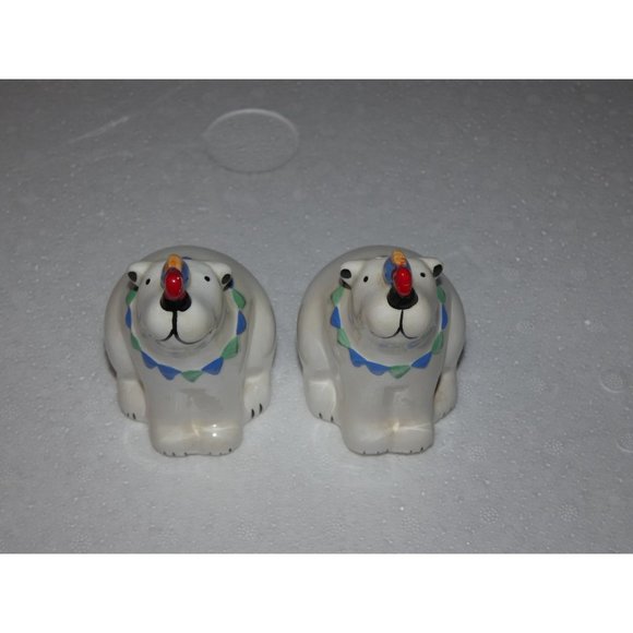 POLAR BEARS WITH COLORFUL FISH ON NOSES SALT & PEPPER SHAKERS, Vintage Coco Dowl - Picture 2 of 6